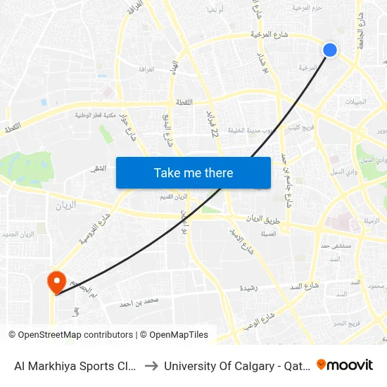 Al Markhiya Sports Club to University of Calgary - Qatar map