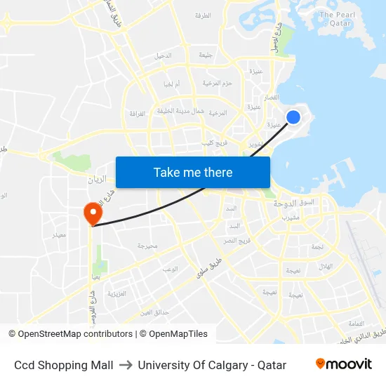 CCD Shopping Mall to University of Calgary - Qatar map