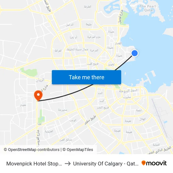Movenpick Hotel Stop 1 to University of Calgary - Qatar map