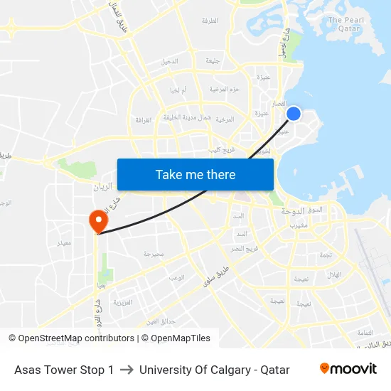 Asas Tower Stop 1 to University of Calgary - Qatar map