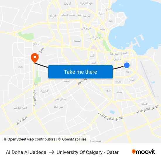 Al Doha Al Jadeda to University of Calgary - Qatar map
