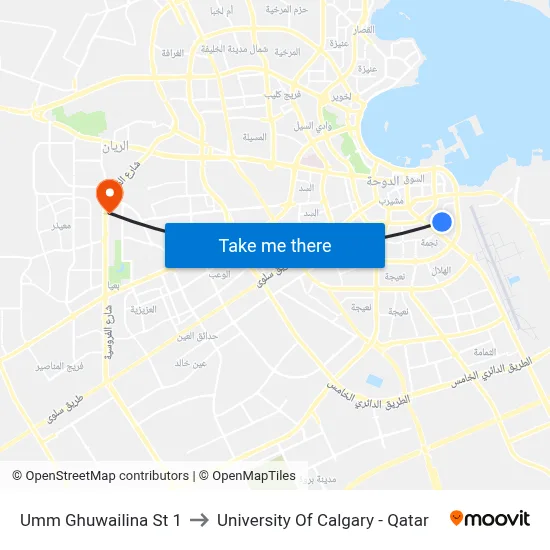 Umm Ghuwailina Street 1 to University of Calgary - Qatar map