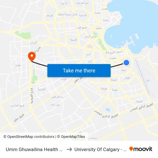 Umm Ghuwailina Health Centre to University of Calgary - Qatar map
