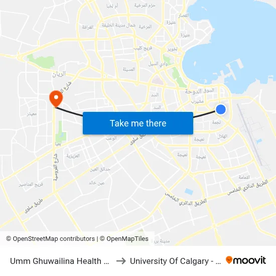 Umm Ghuwailina Health Centre to University of Calgary - Qatar map