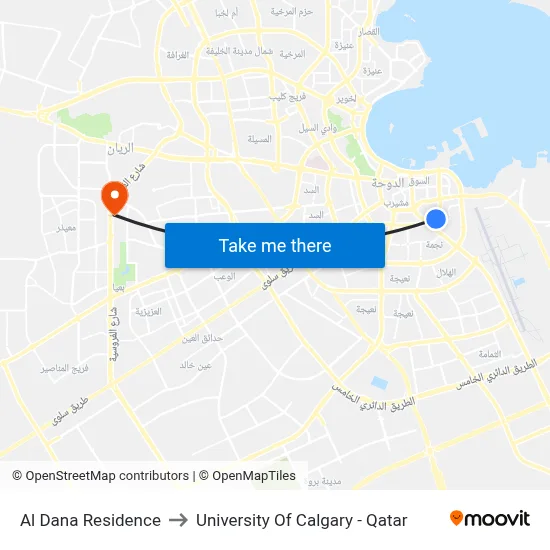 Al Dana Residence to University of Calgary - Qatar map
