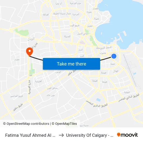 Fatima Yusuf Ahmed Al Baker to University of Calgary - Qatar map