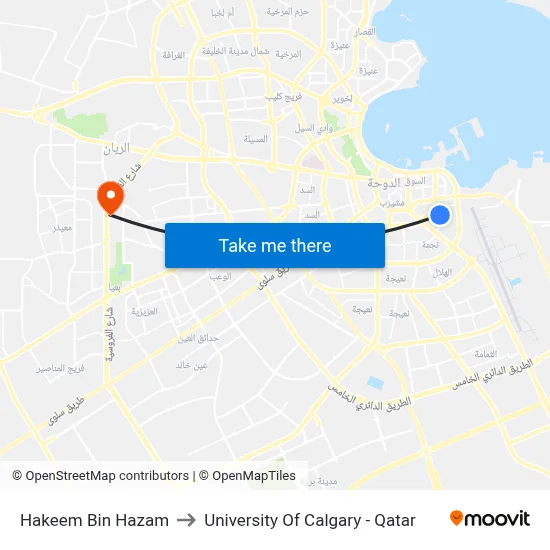 Hakeem Bin Hazam to University of Calgary - Qatar map