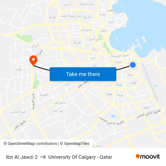 Ibn Al Jawzi 2 to University of Calgary - Qatar map
