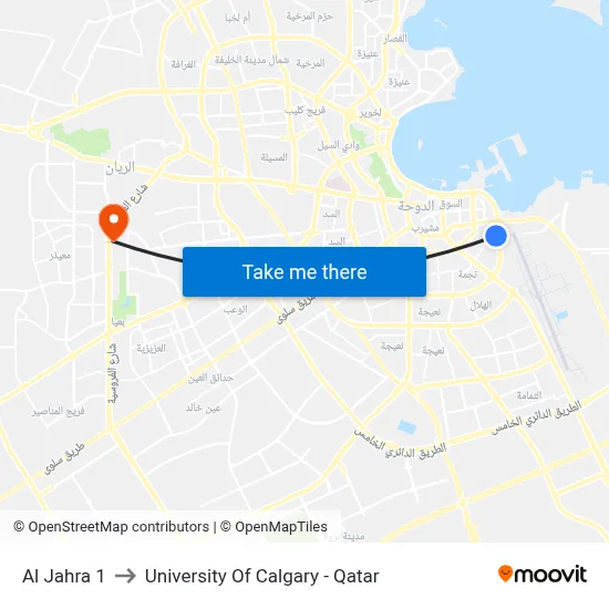 Al Jahra 1 to University of Calgary - Qatar map