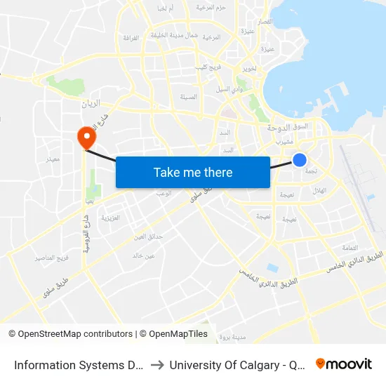Information Systems Dept to University of Calgary - Qatar map