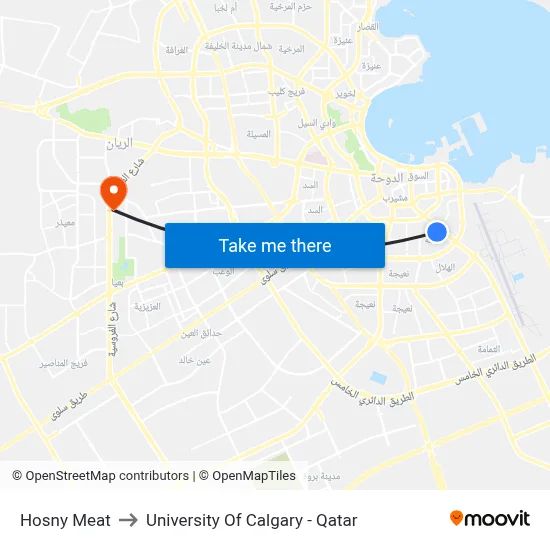 Hosny Meat to University of Calgary - Qatar map
