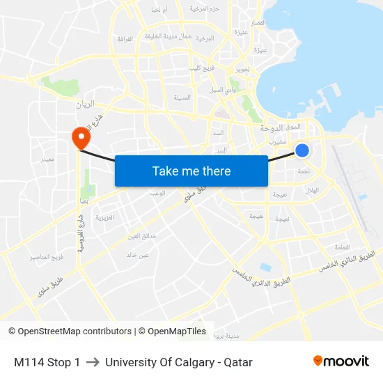 M114 Stop 1 to University of Calgary - Qatar map