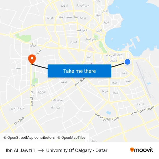 Ibn Al Jawzi 1 to University of Calgary - Qatar map