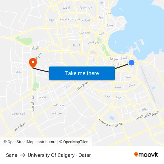 Sana to University of Calgary - Qatar map