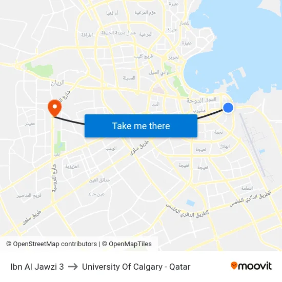 Ibn Al Jawzi 3 to University of Calgary - Qatar map