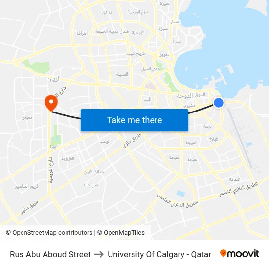 Rus Abu Aboud Street to University of Calgary - Qatar map