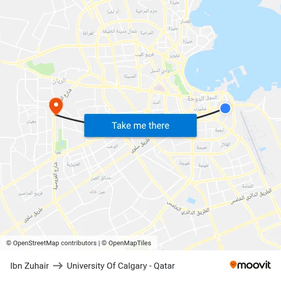 Ibn Zuhair to University of Calgary - Qatar map