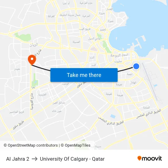 Al Jahra 2 to University of Calgary - Qatar map
