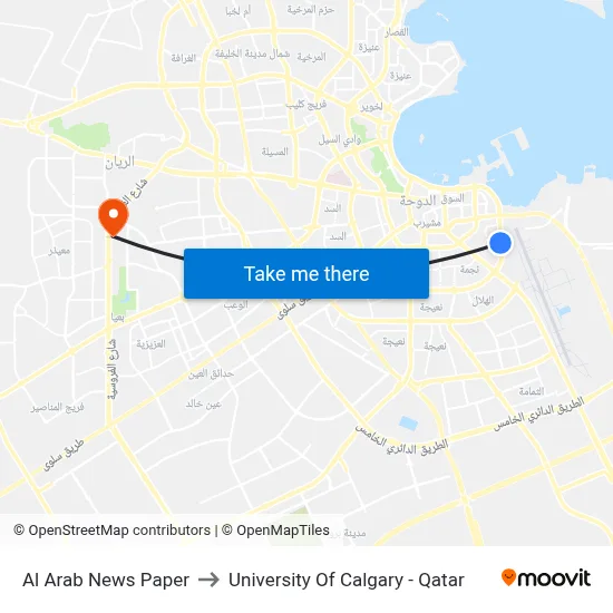 Al Arab News Paper to University of Calgary - Qatar map