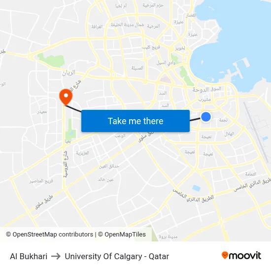Al Bukhari to University of Calgary - Qatar map