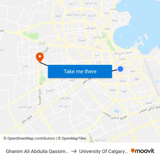 Ghanim Ali Abdulla Qassim Al Thani to University of Calgary - Qatar map