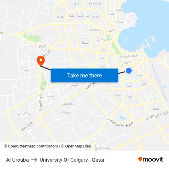 Al Urouba to University of Calgary - Qatar map