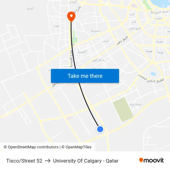 Tisco/Street 52 to University of Calgary - Qatar map