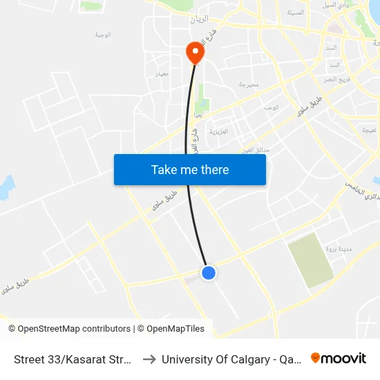 Street 33/Kasarat Street to University of Calgary - Qatar map