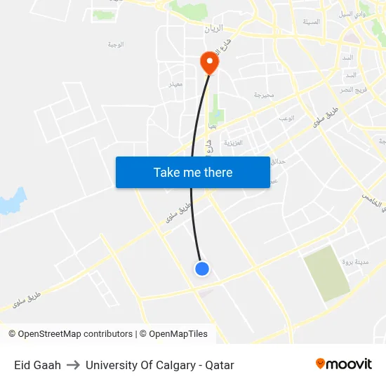Eid Gaah to University of Calgary - Qatar map