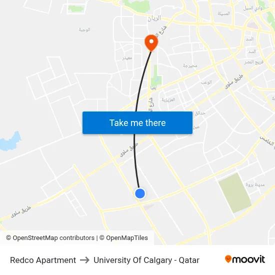 Redco Apartment to University of Calgary - Qatar map