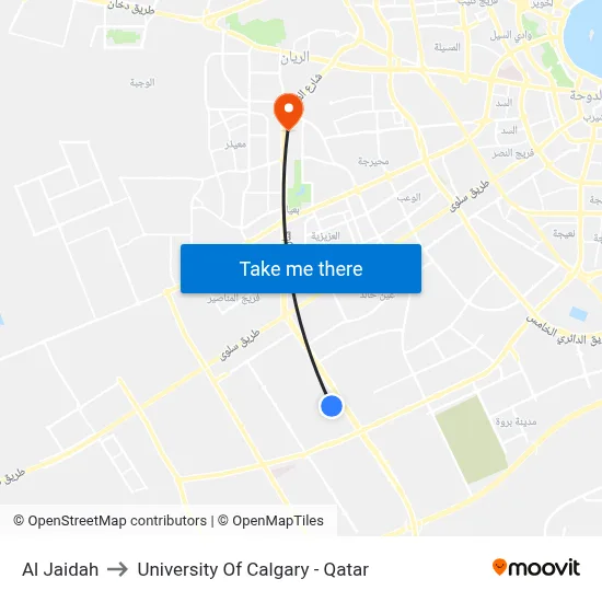 Al Jaidah to University of Calgary - Qatar map