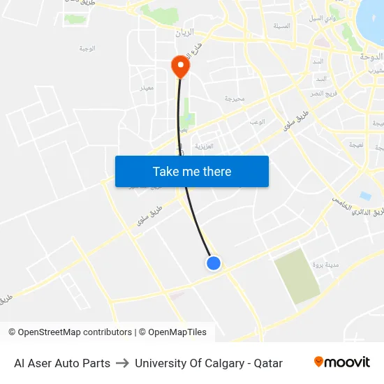 Al Aser Auto Parts to University of Calgary - Qatar map