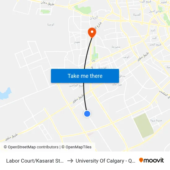 Labor Court/Kasarat Street to University of Calgary - Qatar map