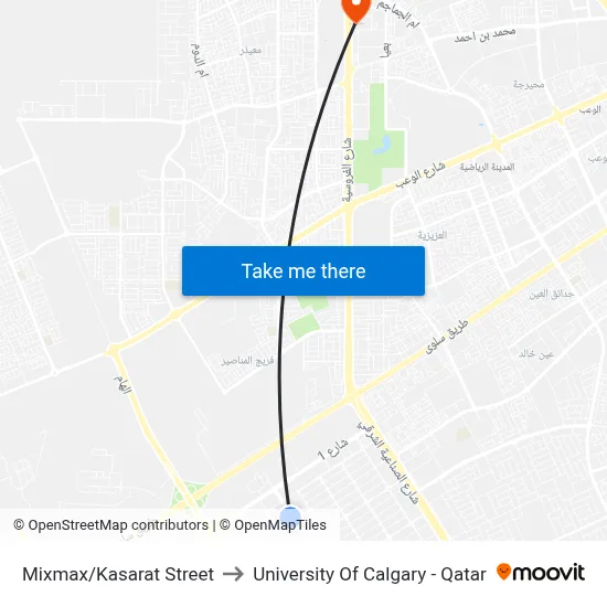 Mixmax/Kasarat Street to University of Calgary - Qatar map