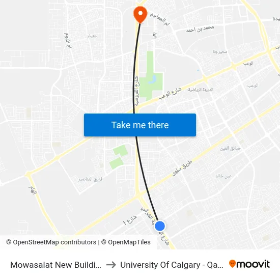 Mowasalat New Building to University of Calgary - Qatar map