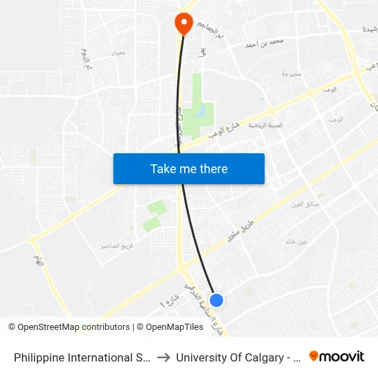 Philippine International School to University of Calgary - Qatar map