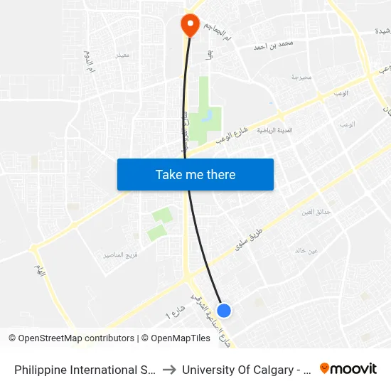 Philippine International School to University of Calgary - Qatar map