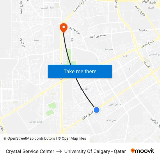 Crystal Service Center to University of Calgary - Qatar map