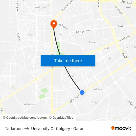 Tadamon to University of Calgary - Qatar map