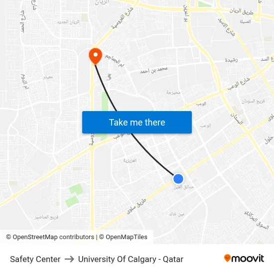 Safety Center to University of Calgary - Qatar map