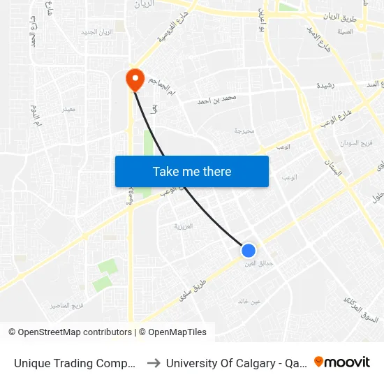 Unique Trading Company to University of Calgary - Qatar map