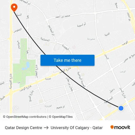 Qatar Design Centre to University of Calgary - Qatar map