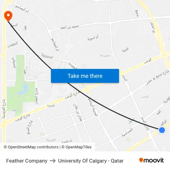 Feather Company to University of Calgary - Qatar map