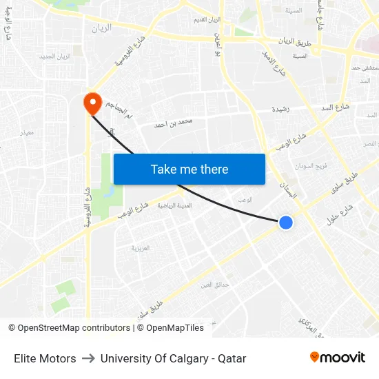 Elite Motors to University of Calgary - Qatar map