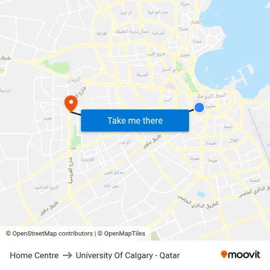 Home Centre to University of Calgary - Qatar map