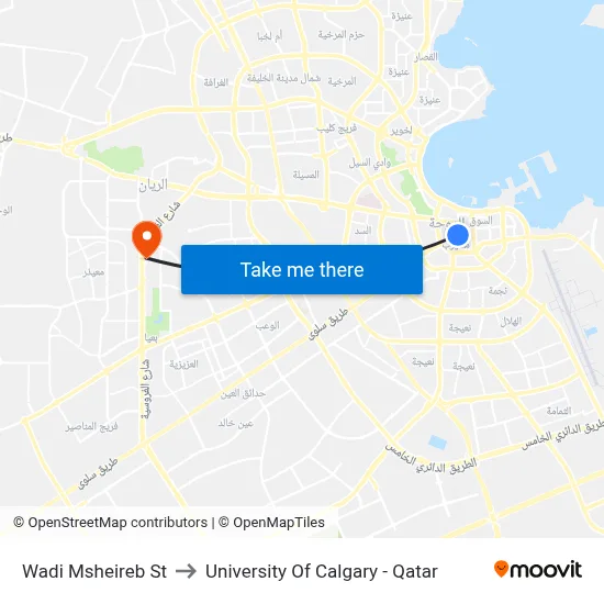 Wadi Msheireb Street to University of Calgary - Qatar map