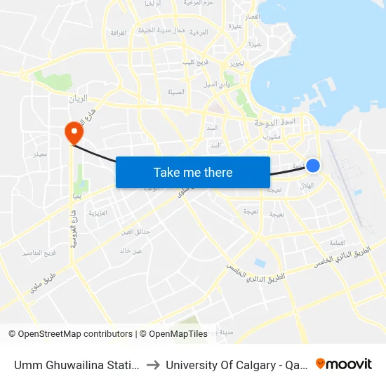 Umm Ghuwailina Station to University of Calgary - Qatar map