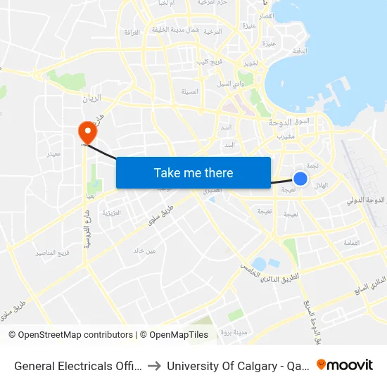 General Electricals Office to University of Calgary - Qatar map