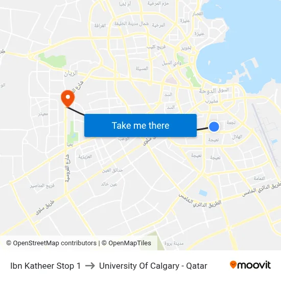 Ibn Katheer Stop 1 to University of Calgary - Qatar map