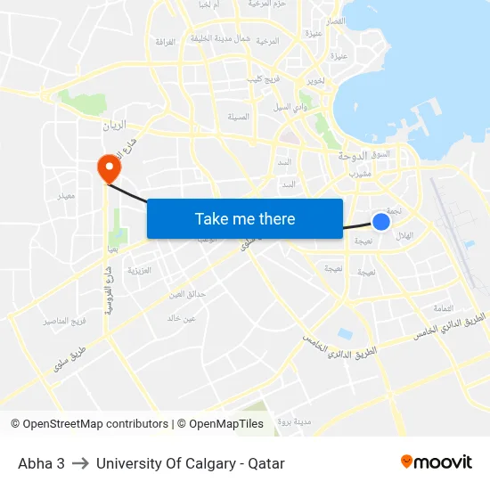 Abha 3 to University of Calgary - Qatar map